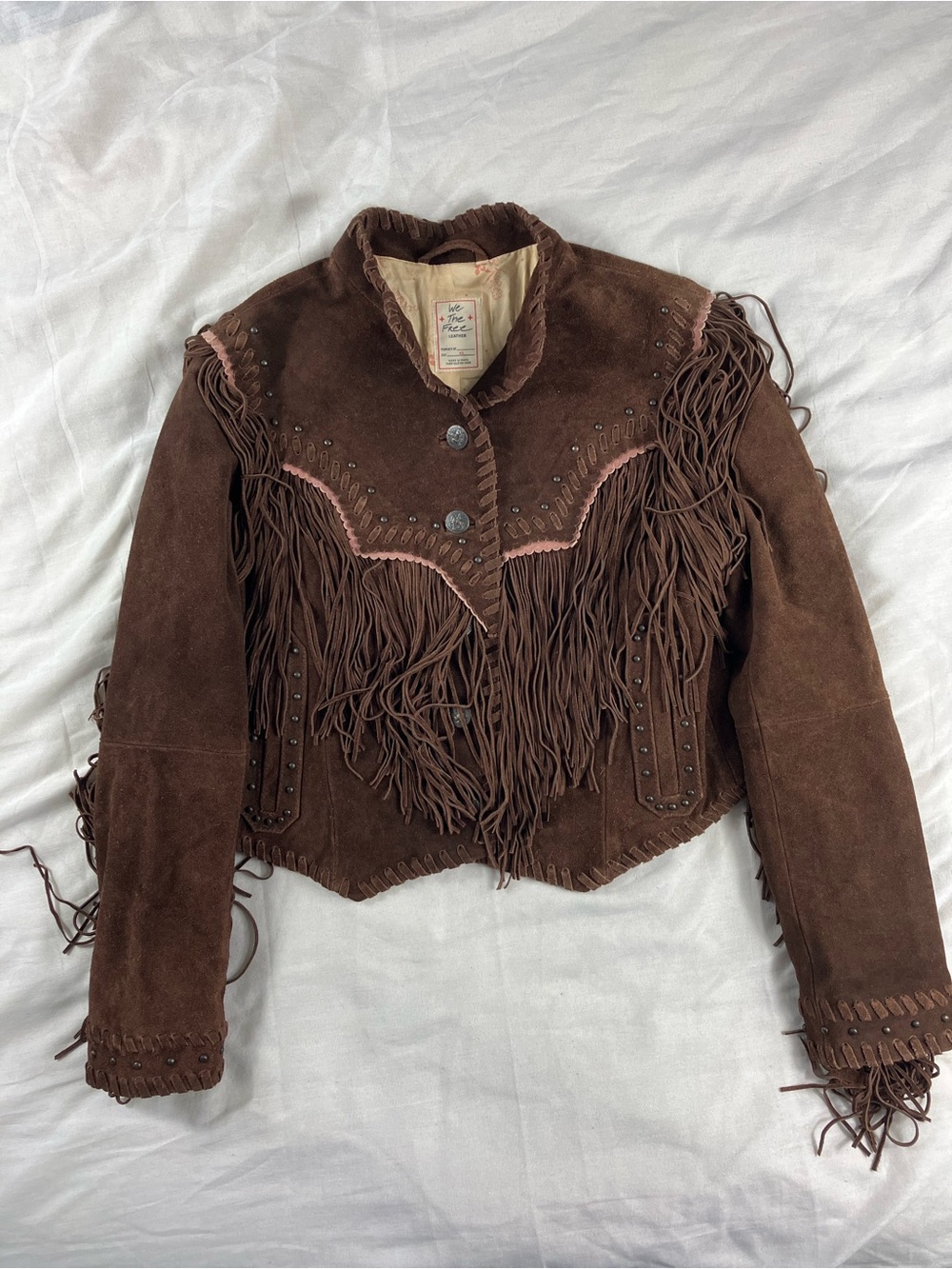 We the Free Free People Brown Wild Skies Fringe Cowhide Western Jacket - Picture 3 of 7